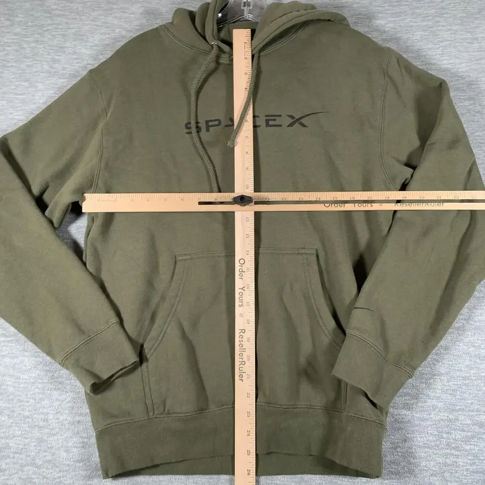SpaceX Hoodie Mens Small Green Pullover Fleece Logo Kangaroo Pocket Sweatshirt